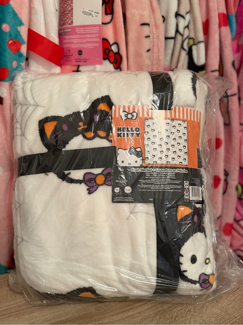 Hello Kitty White Black Plush Throw Blanket with Orange and Purple Accents